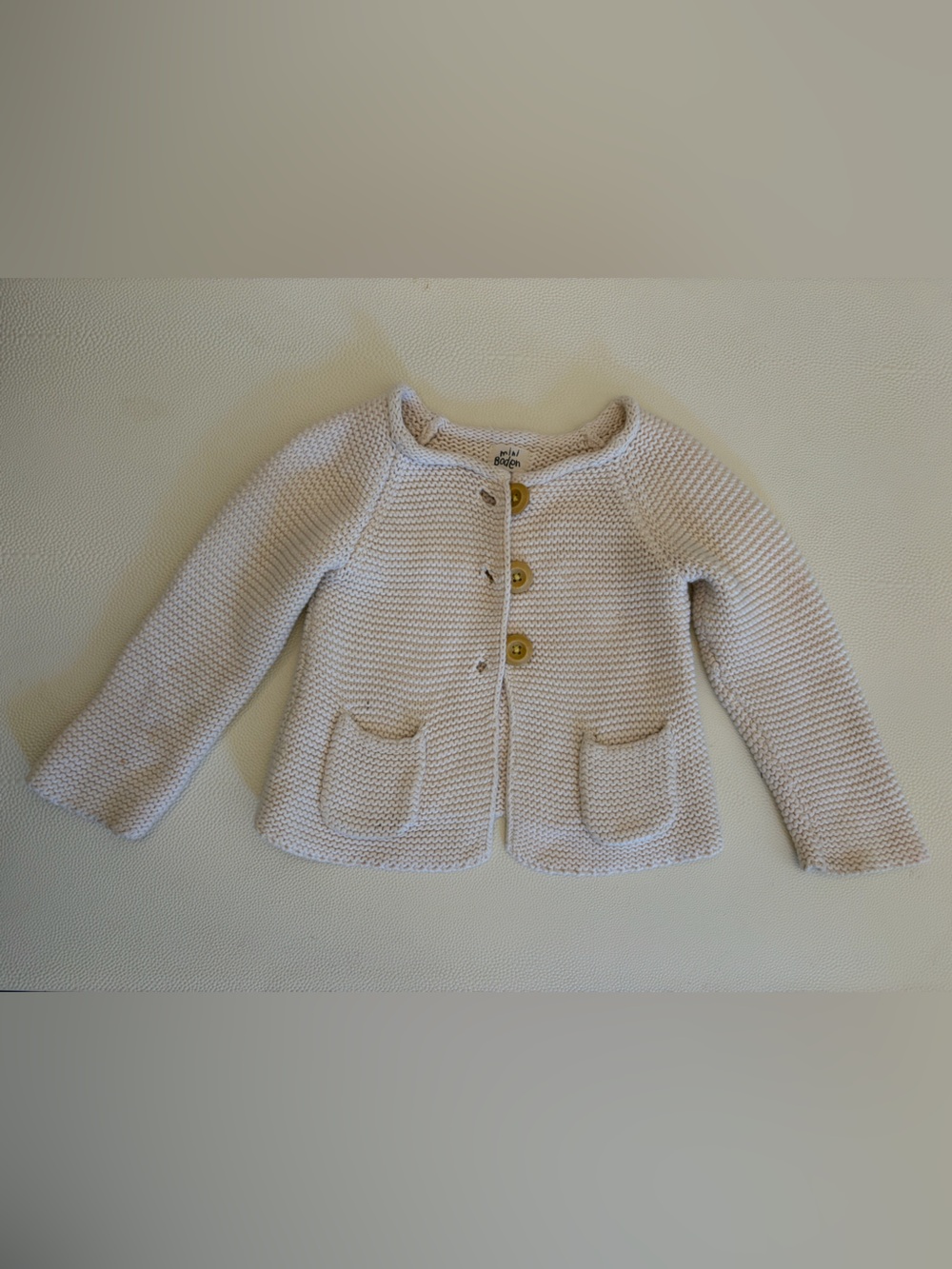 Mini Boden Cream Knit Cardigan with pockets - 18-24mo- Eloise